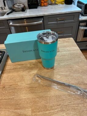Tiffany & Co. Teal Blue Stainless Steel Travel Tumbler with Box